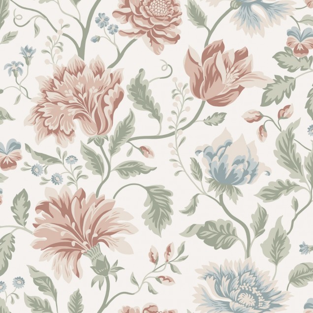 Wallpaper floral Annabelle Terracotta cu flori delicate și culori calde