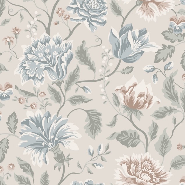 Tapet floral cu flori delicate, culori pastelate, în camera de zi