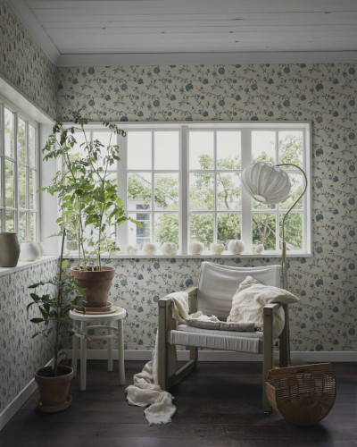 Tapet lavabil cu design floral Adelaide Blue