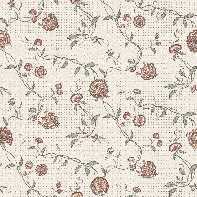 Tapet floral Adelaide Terracotta, cu flori delicate și elegante, pe un fundal terracotta.