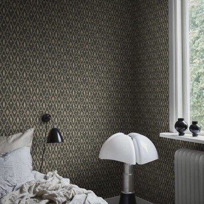 Tapet Turtledove Barn Charcoal - design geometric gri și auriu cu motive delicate
