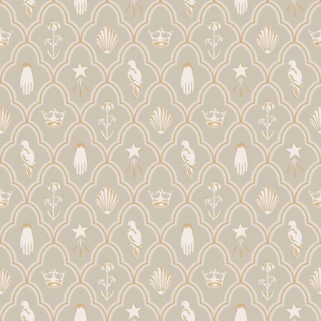 Tapet lavabil Turtledove Barn Grey, cu model delicat, in nuante de gri si bej.