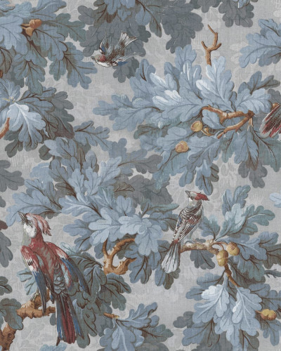 Tapet cu imprimeu floral Misty Blue, perfect pentru a crea un decor elegant și primitor.