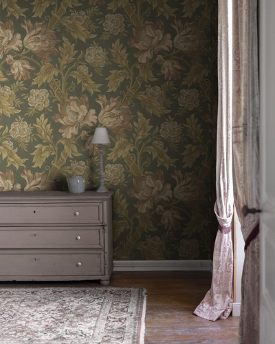 Tapet lavabil Forest Green cu flori delicate
