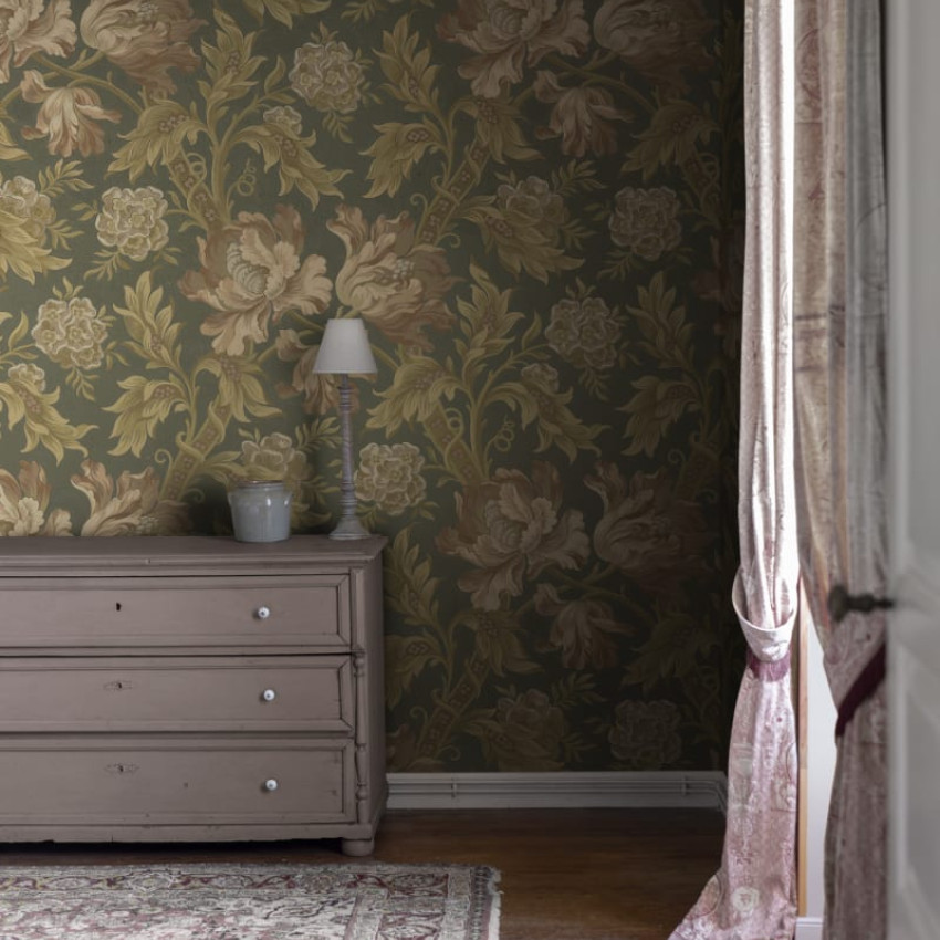 Tapet lavabil Forest Green cu flori delicate