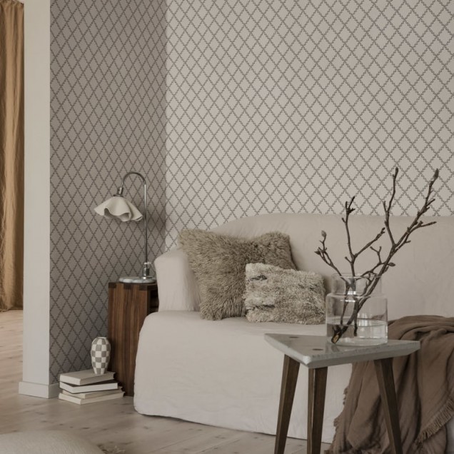 Tapet lavabil cu model minimalist de viță de vie gri, Trellis Graphite