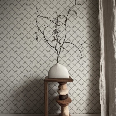 Tapet lavabil cu model minimalist de viță de vie gri, Trellis Graphite