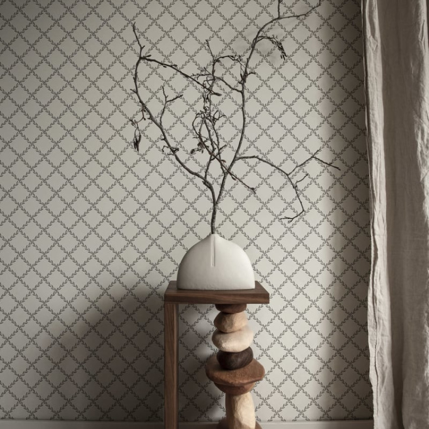 Tapet lavabil cu model minimalist de viță de vie gri, Trellis Graphite