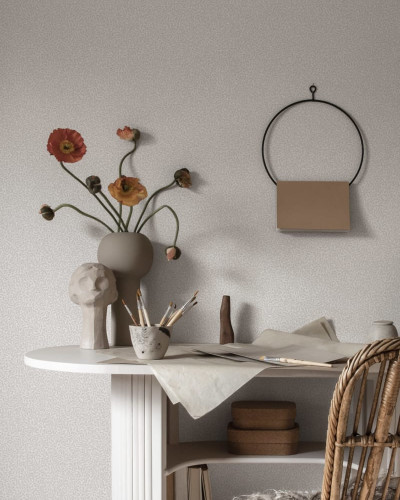 Tapet cu model discret de frunze, Bladverk Gray, lavabil