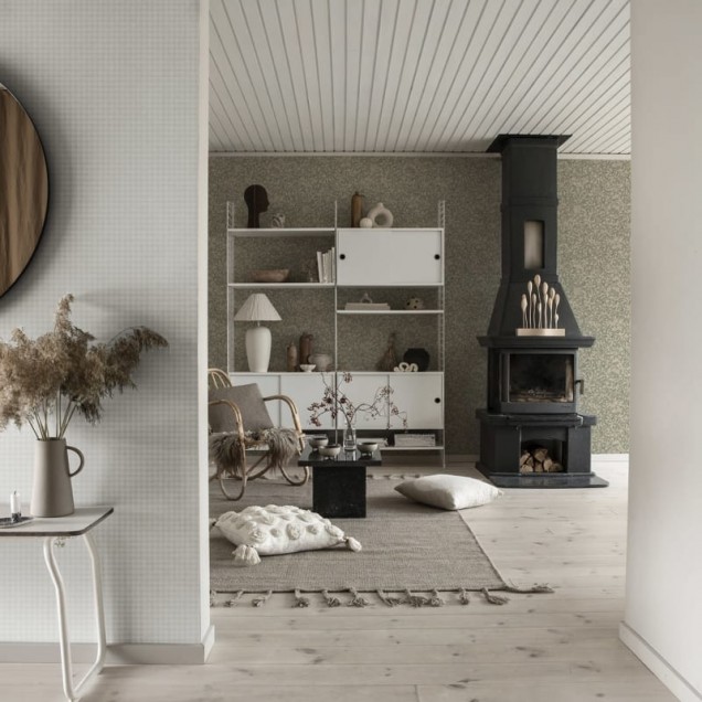 Tapet cu un design subtil în carouri fine, perfect pentru o atmosferă calmă și relaxantă.