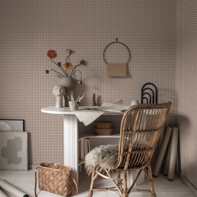 Tapet lavabil cu design retro, cu pătrate mici, în culori vibrante de teracota