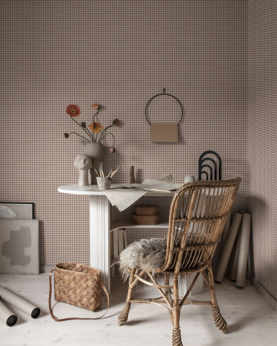 Tapet lavabil cu design retro, cu pătrate mici, în culori vibrante de teracota