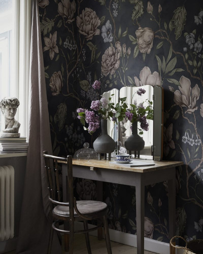 Tapet floral lavabil Belinda Dark Blue
