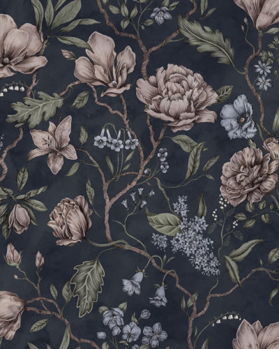 Tapet floral lavabil Belinda Dark Blue