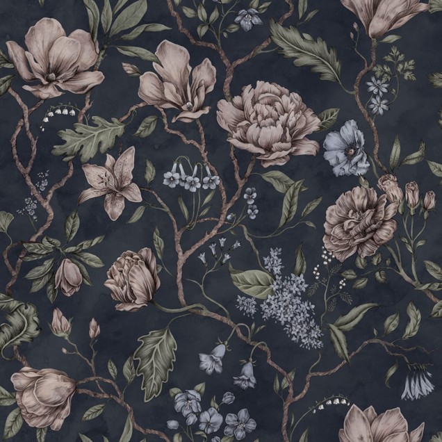 Tapet floral lavabil Belinda Dark Blue