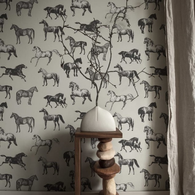 Lavabil cu cai gri pe fond bej
