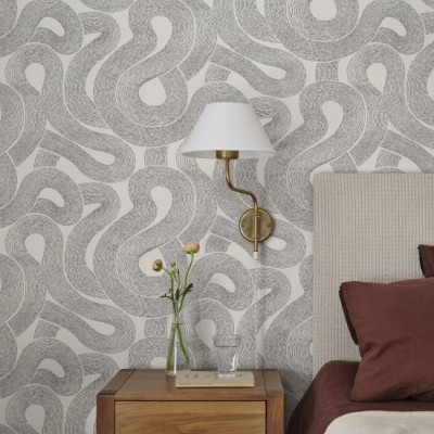 Tapet lavabil cu design minimalist, Zen White, cu model cursiv alb-negru, perfect pentru a crea o atmosferă relaxantă.