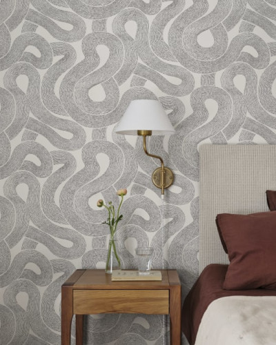 Tapet lavabil cu design minimalist, Zen White, cu model cursiv alb-negru, perfect pentru a crea o atmosferă relaxantă.