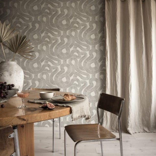 Tapet lavabil cu design minimalist, Zen White, cu model cursiv alb-negru, perfect pentru a crea o atmosferă relaxantă.