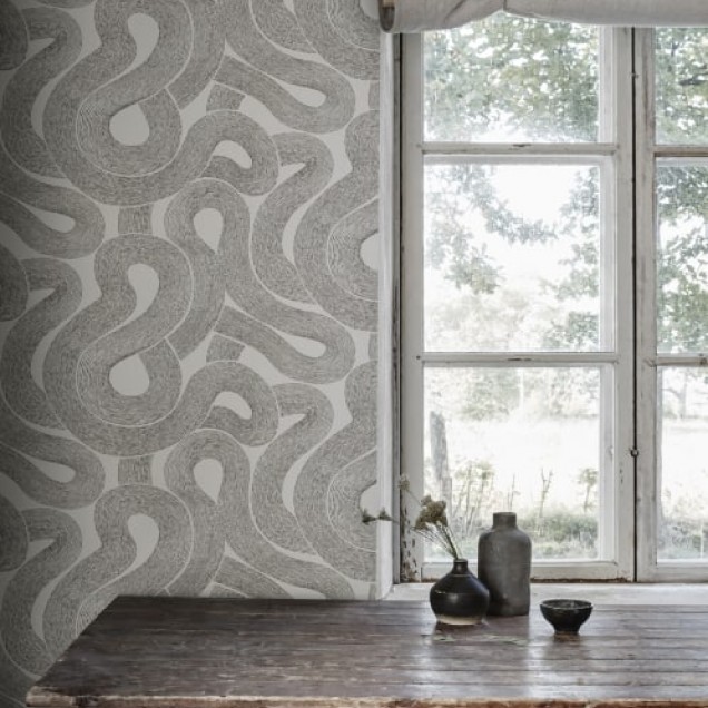 Tapet lavabil cu design minimalist, Zen White, cu model cursiv alb-negru, perfect pentru a crea o atmosferă relaxantă.