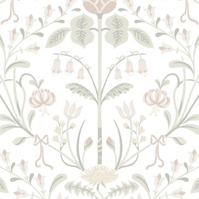 Tapet lavabil Till Carl Powder Pink de la Sandberg, cu model floral delicat și ton roz pudrat, perfect pentru un aspect elegant și ușor de întreținut.