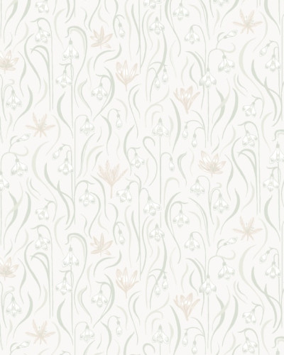 Un interior cu o sobă de teracotă albă, o canapea cu flori, o masă cu scaun și un covor verde, cu un wallpaper verde crud pe pereți.