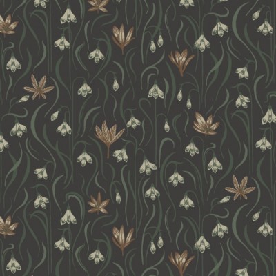 Tapet floral cu model vintage, cu nuanțe de cărbune
