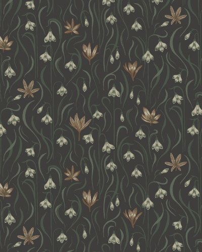Tapet floral cu model vintage, cu nuanțe de cărbune