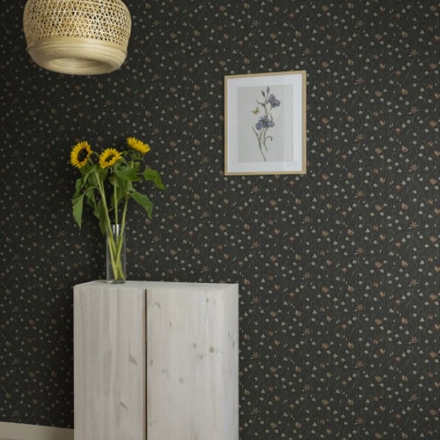 Tapet floral cu model vintage, cu nuanțe de cărbune