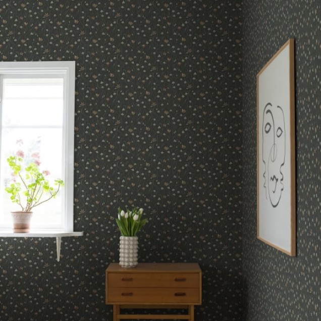 Tapet floral cu model vintage, cu nuanțe de cărbune