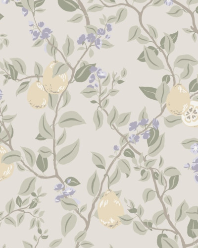 Tapet lavabil Kvitten Lilac cu design floral delicat in nuante pastelate de lila, ideal pentru livingul tau