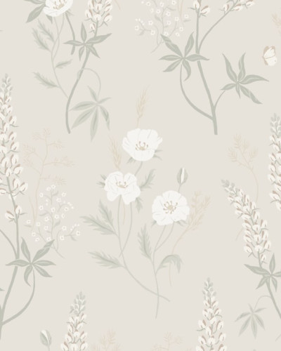 Tapet floral Emma Linen, cu model delicat, inspirat de florile de câmp.