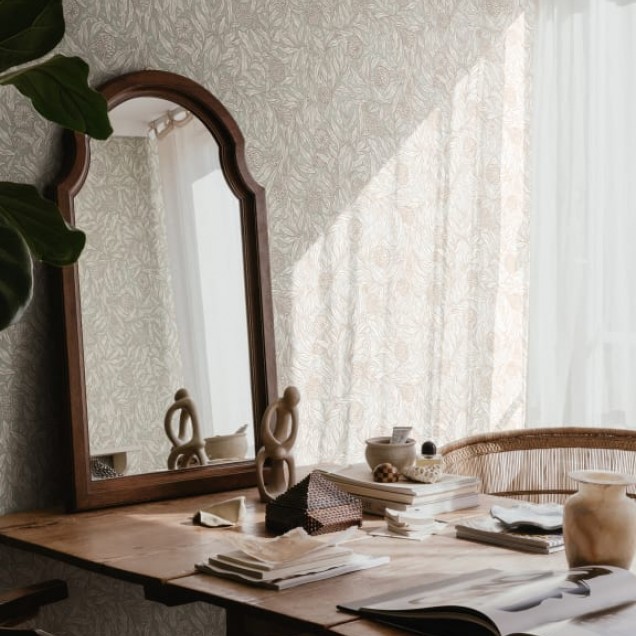 Tapet floral, cu design delicat, in nuanțe de verde salvie