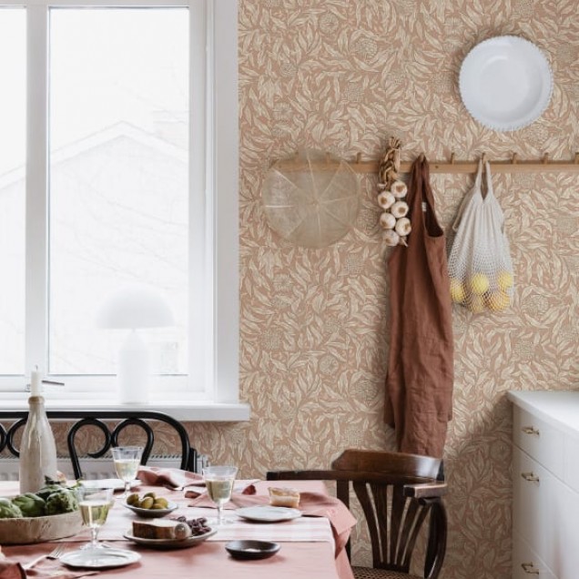 Tapet cu model floral delicat, culoare terracotta