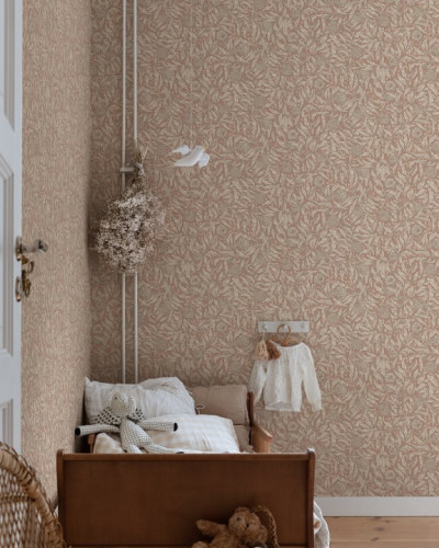 Tapet cu model floral delicat, culoare terracotta