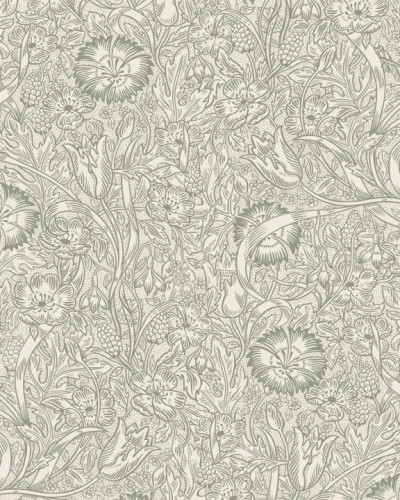 Tapet lavabil Caroline Moss Green cu un design floral delicat pe un fond verde mușchi