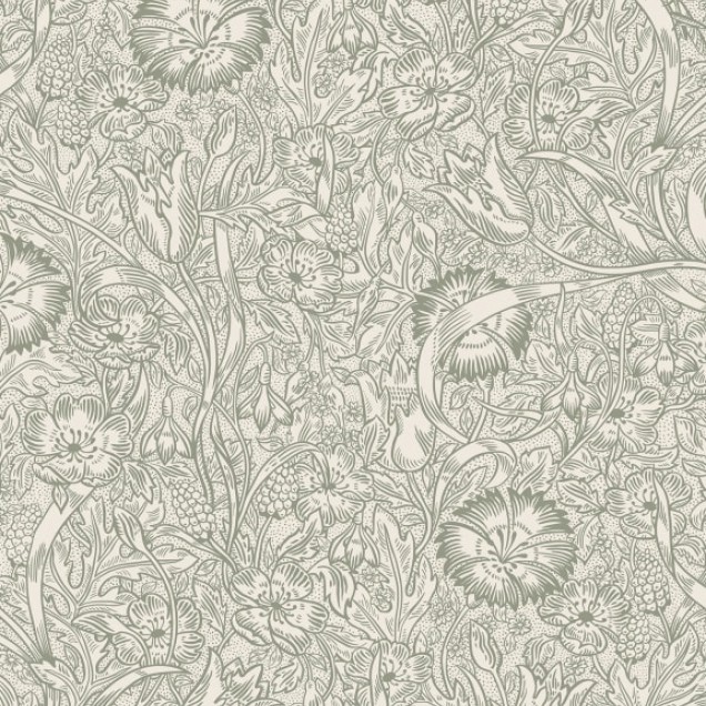 Tapet lavabil Caroline Moss Green cu un design floral delicat pe un fond verde mușchi