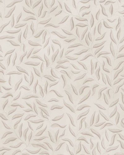 Tapet lavabil cu design minimalist si subtil, cu frunze de culoare crem pe fond alb.