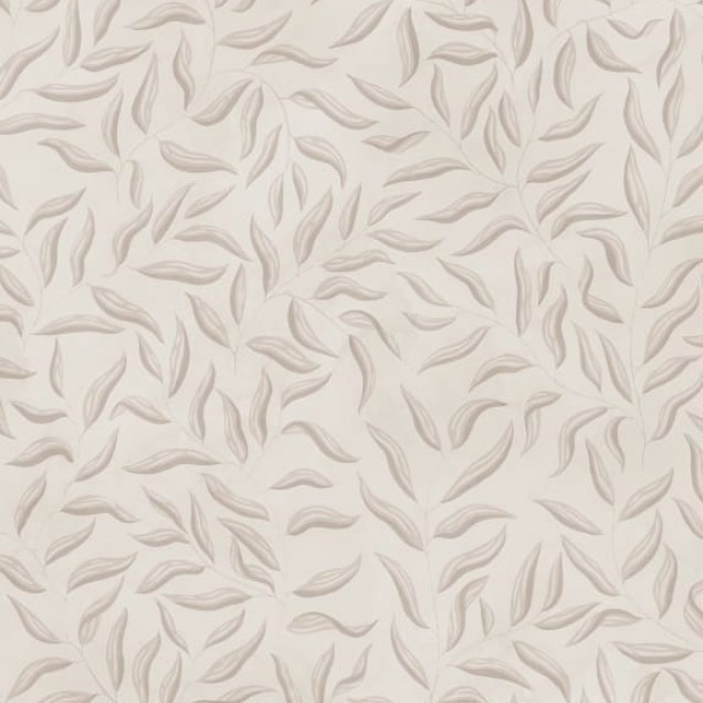 Tapet lavabil cu design minimalist si subtil, cu frunze de culoare crem pe fond alb.