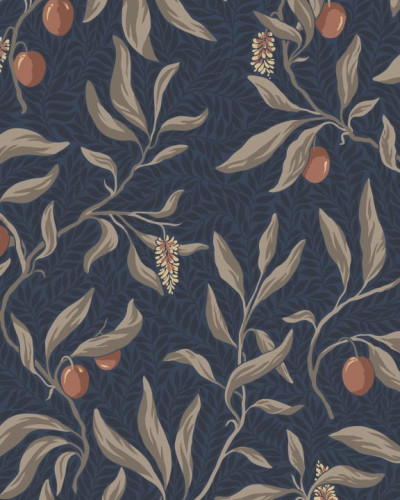 Tapet lavabil cu design botanic delicat, in nuante de albastru si crem.