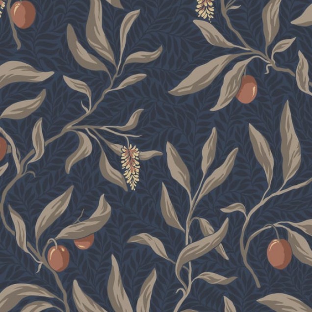 Tapet lavabil cu design botanic delicat, in nuante de albastru si crem.
