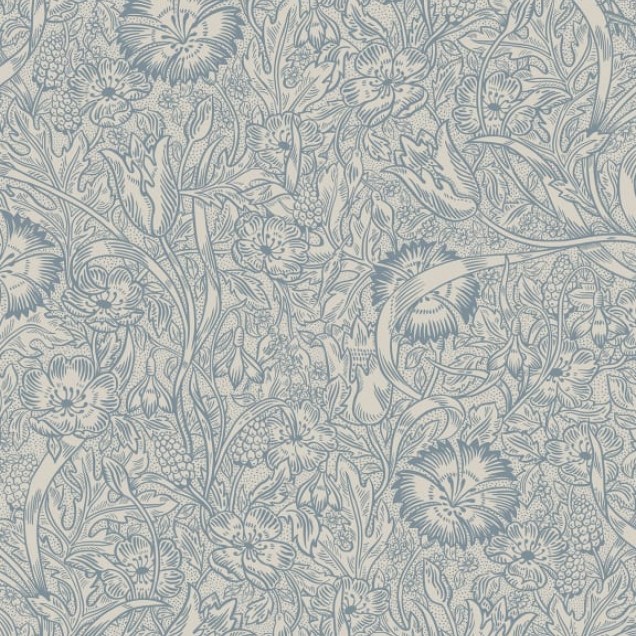 Tapet cu model floral in nuante de albastru indigo