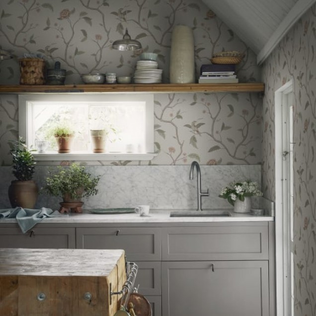 Tapet lavabil cu design floral clasic, Marianne Sandstone