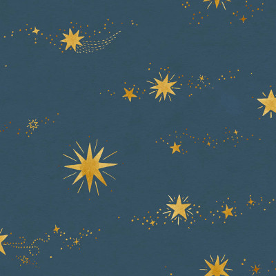 Tapet lavabil Gillis Midnight Blue, cu stele aurii pe un fundal albastru închis.