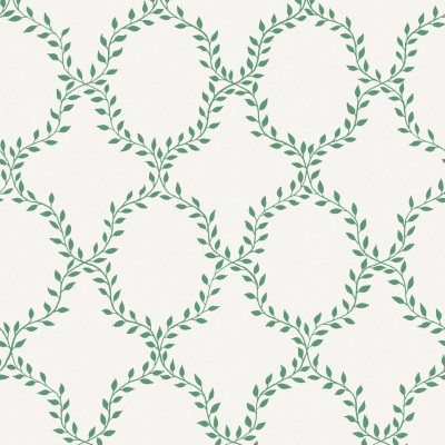 Tapet lavabil Wilma Green, cu un design modern, care prezintă un model rafinat de frunze verzi pe un fundal crem.
