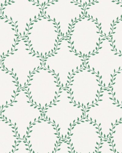 Tapet lavabil Wilma Green, cu un design modern, care prezintă un model rafinat de frunze verzi pe un fundal crem.