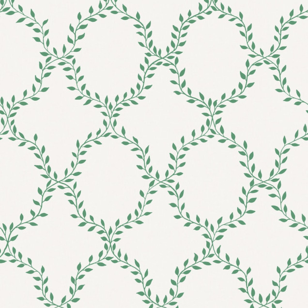 Tapet lavabil Wilma Green, cu un design modern, care prezintă un model rafinat de frunze verzi pe un fundal crem.