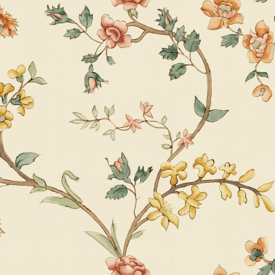 Tapet floral Clara Oat cu flori delicate în nuanțe pastelate.