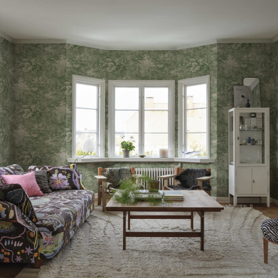 Tapet lavabil cu design floral, Forest Toile, verde