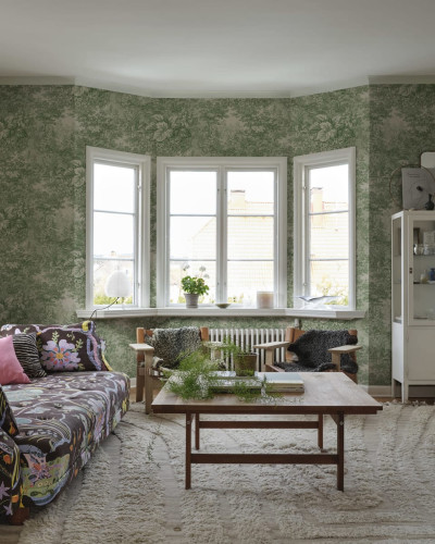 Tapet lavabil cu design floral, Forest Toile, verde